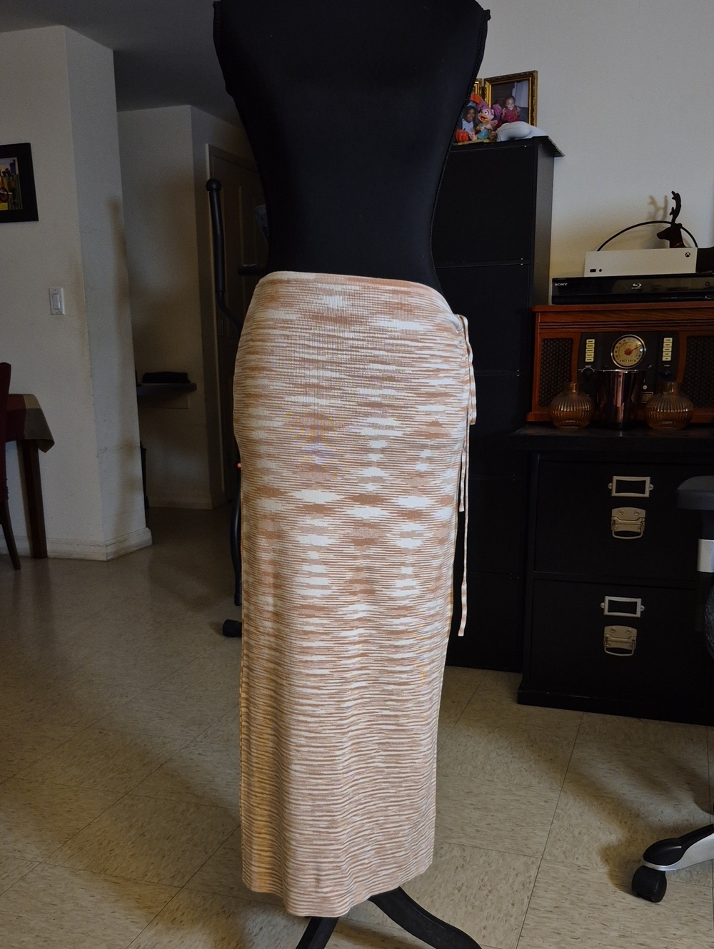 Neutral Beige Patterned Side-Tie Maxi Skirt